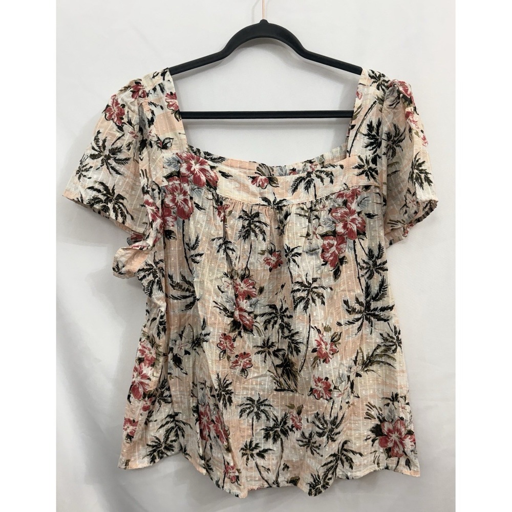 NWT Torrid Pink Tropical Top Clip Jacquard Square Neck Flutter Sleeve Womens 3X